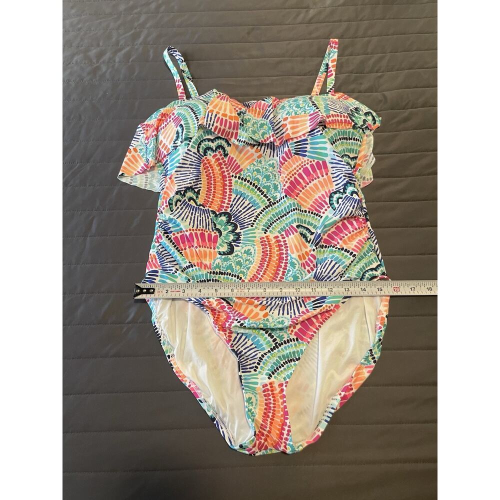 LA BLANCA WAVES OF COLOR COLORFUL RUFFLE BANDEAU ONE PIECE SIZE 16 PLUS SWIM - Picture 9 of 11